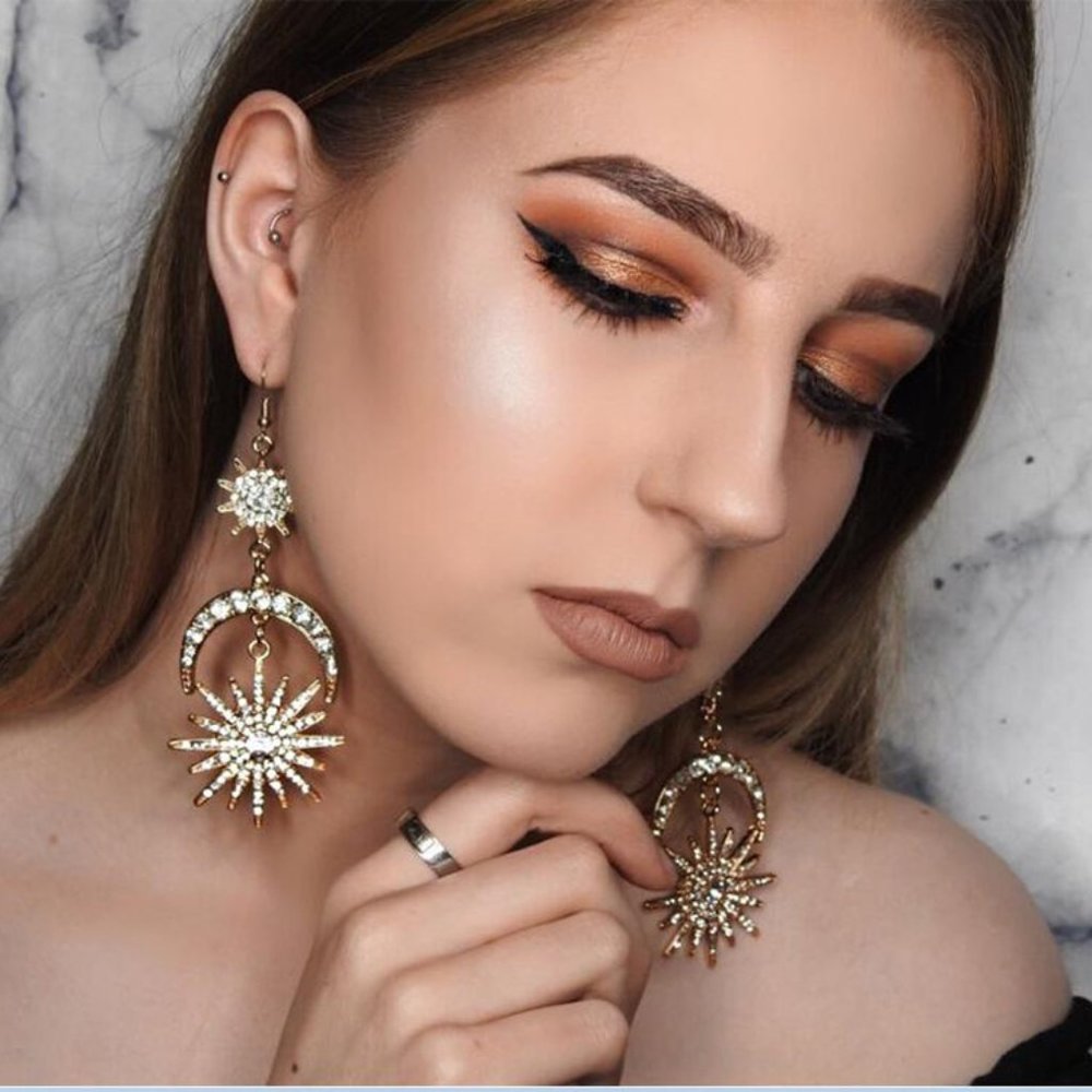 Boho Vintage Sun And Moon Star Big Earrings